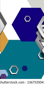 Abstract geometric background with hexagon cold color composition. Vector illustration