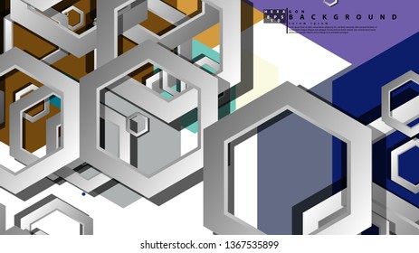 Abstract geometric background with hexagon cold color composition. Vector illustration