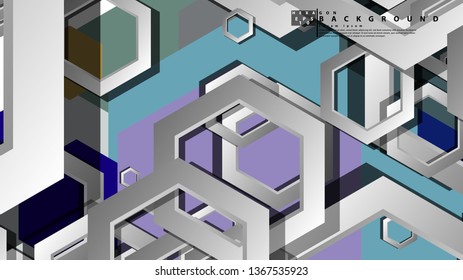 Abstract geometric background with hexagon cold color composition. Vector illustration