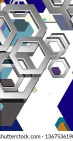 Abstract geometric background with hexagon cold color composition. Vector illustration