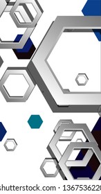 Abstract geometric background with hexagon cold color composition. Vector illustration