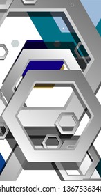 Abstract geometric background with hexagon cold color composition. Vector illustration
