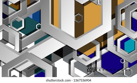 Abstract geometric background with hexagon cold color composition. Vector illustration