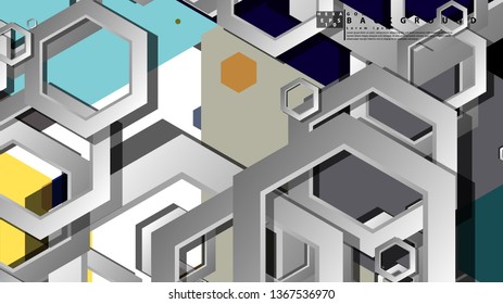 Abstract geometric background with hexagon cold color composition. Vector illustration