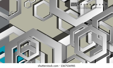 Abstract geometric background with hexagon cold color composition. Vector illustration