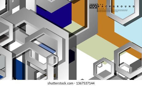 Abstract geometric background with hexagon cold color composition. Vector illustration