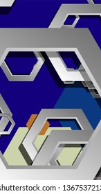 Abstract geometric background with hexagon cold color composition. Vector illustration