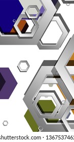 Abstract geometric background with hexagon cold color composition. Vector illustration