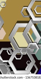 Abstract geometric background with hexagon cold color composition. Vector illustration