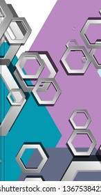 Abstract geometric background with hexagon cold color composition. Vector illustration