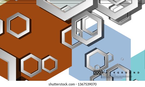 Abstract geometric background with hexagon cold color composition. Vector illustration