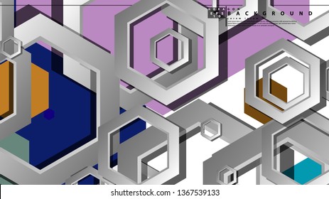 Abstract geometric background with hexagon cold color composition. Vector illustration