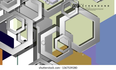 Abstract geometric background with hexagon cold color composition. Vector illustration