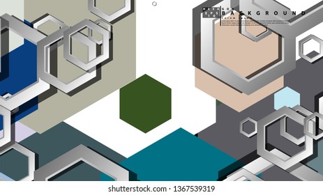 Abstract geometric background with hexagon cold color composition. Vector illustration