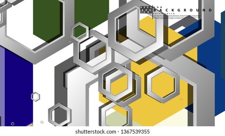 Abstract geometric background with hexagon cold color composition. Vector illustration