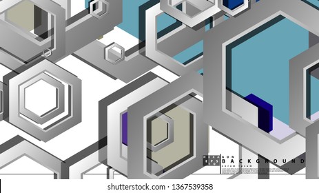 Abstract geometric background with hexagon cold color composition. Vector illustration