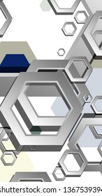 Abstract geometric background with hexagon cold color composition. Vector illustration