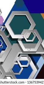 Abstract geometric background with hexagon cold color composition. Vector illustration