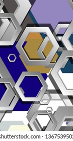 Abstract geometric background with hexagon cold color composition. Vector illustration