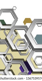 Abstract geometric background with hexagon cold color composition. Vector illustration