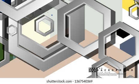 Abstract geometric background with hexagon cold color composition. Vector illustration