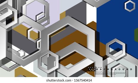Abstract geometric background with hexagon cold color composition. Vector illustration