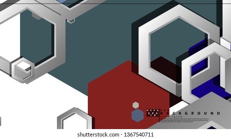 Abstract geometric background with hexagon cold color composition. Vector illustration