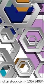Abstract geometric background with hexagon cold color composition. Vector illustration