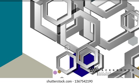 Abstract geometric background with hexagon cold color composition. Vector illustration