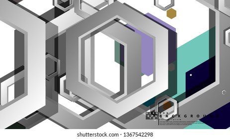 Abstract geometric background with hexagon cold color composition. Vector illustration