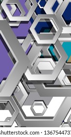 Abstract geometric background with hexagon cold color composition. Vector illustration