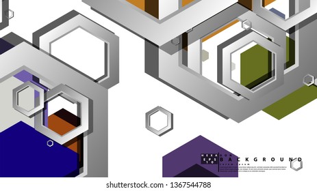 Abstract geometric background with hexagon cold color composition. Vector illustration