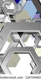 Abstract geometric background with hexagon cold color composition. Vector illustration