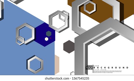 Abstract geometric background with hexagon cold color composition. Vector illustration