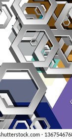 Abstract geometric background with hexagon cold color composition. Vector illustration