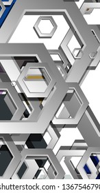 Abstract geometric background with hexagon cold color composition. Vector illustration