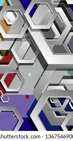 Abstract geometric background with hexagon cold color composition. Vector illustration