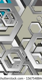 Abstract geometric background with hexagon cold color composition. Vector illustration