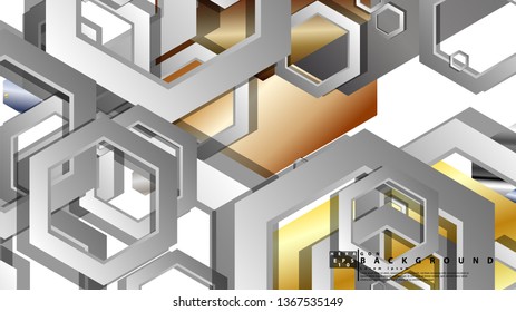 Abstract geometric background with hexagon metal color composition. Vector illustration