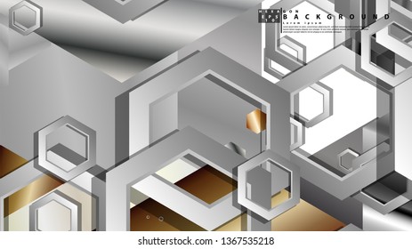 Abstract geometric background with hexagon metal color composition. Vector illustration