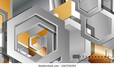 Abstract geometric background with hexagon metal color composition. Vector illustration