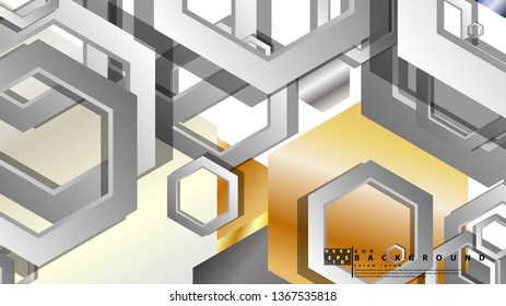 Abstract geometric background with hexagon metal color composition. Vector illustration