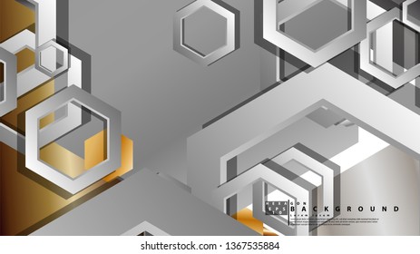 Abstract geometric background with hexagon metal color composition. Vector illustration