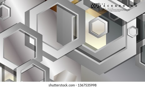 Abstract geometric background with hexagon metal color composition. Vector illustration
