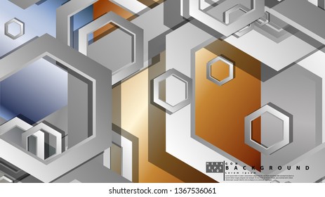 Abstract geometric background with hexagon metal color composition. Vector illustration