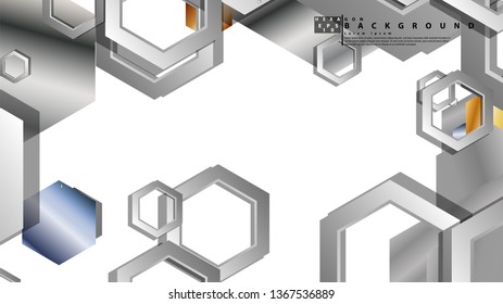 Abstract geometric background with hexagon metal color composition. Vector illustration