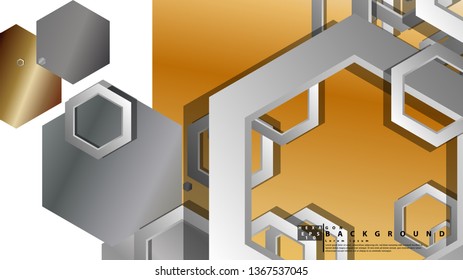 Abstract geometric background with hexagon metal color composition. Vector illustration