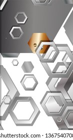 Abstract geometric background with hexagon metal color composition. Vector illustration