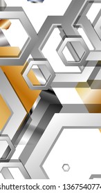 Abstract geometric background with hexagon metal color composition. Vector illustration
