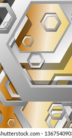 Abstract geometric background with hexagon metal color composition. Vector illustration
